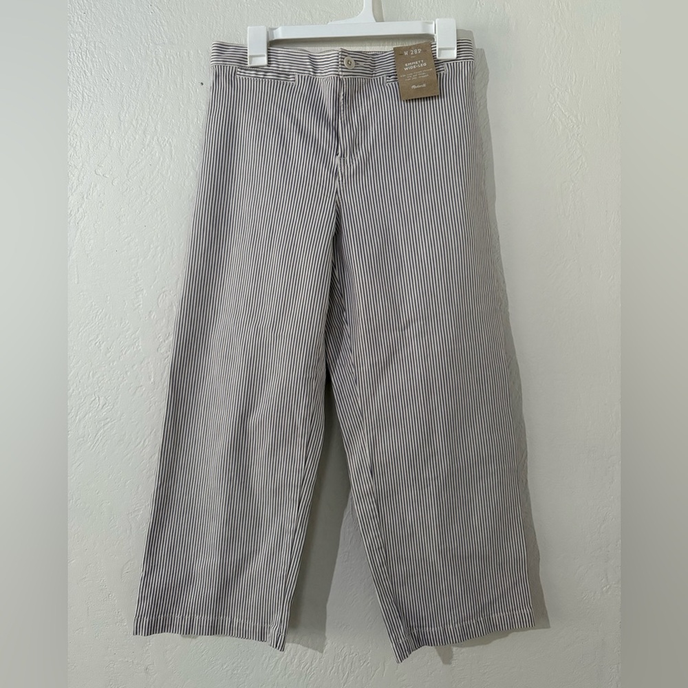 Madewell Navy and White Pinstripe Wide-Leg Pants